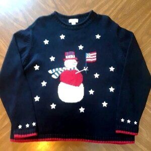 Patriotic Sweater Cotton Christopher Banks Ugly Christmas Snowman